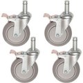 Global Equipment Stem Casters Set of (4) 5 Inch Polyurethane Wheels, All 4 with Brakes, 1200 Lb. Cap. 800282